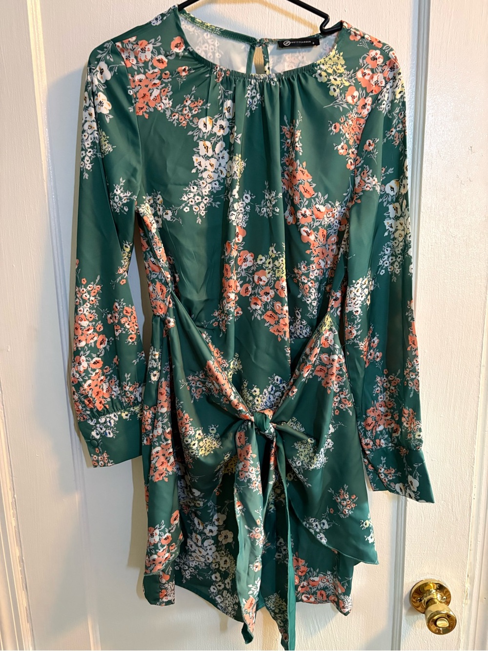 Green Floral Tie-Front Midi Dress